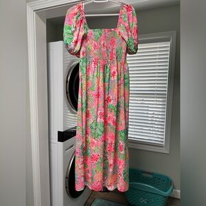 Lilly Pulitzer Pink and Green Floral Maxi Dress